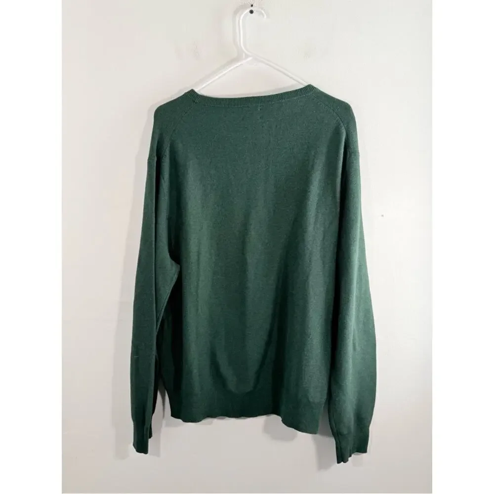 J. Crew 100% Cotton Crewneck Sweater Garter Stitch Military Green H6060 Large
